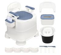 Portable Bedside Commode Chair for Elderly, Toilet with Armrests & Bucket | 3 in 1 commode chair with anti-slip pads, double odour-sealing lid, removable bucket & tissue holder Blue