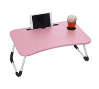 Portable Bedside Table Foldable Breakfast Tray with Cup Holder Ideal Desk for Home Office & Travel Lightweight & Stylish Design (Pink)