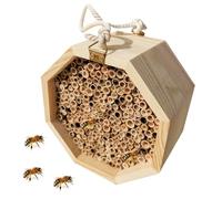 Portable Bee Hotel - Wooden Bee Hive Toy | Buddy Wild Hotel | Wooden Bees Shelter | Weather Resistant Hanging Pollinating Palace | Butterfly House, Wasp Habitat For Garden Yard Patio