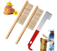 Portable Bee Keeping Starter Kit,Beekeeping Supplies 1PC Stainless Steel J Hook Hive Tool and 2PCS Bee Brush with Wooden Handle, Bee Hive Tool Reusable Bee Supplies for Beekeepers