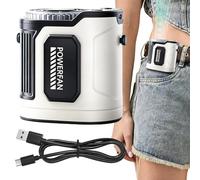 Portable Belt Fan - 5-speed Rechargeable Strong Airflow Light Up 3600mAh,Portable Shirt Belt Personal Fan,for Camping Backpacking Climbing Walking Working Outdoor Activities