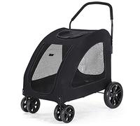 Portable Big Pet Stroller,3 in 1 Foldable Travel Dog Buggy Pushchair with 360° Rotation Front Wheel Pet Travel Stroller/Breathable Design on All Sides,with Foot Brake System (Black)