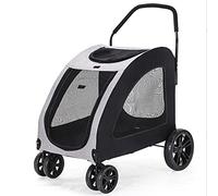 Portable Big Pet Stroller,3 in 1 Foldable Travel Dog Buggy Pushchair with 360° Rotation Front Wheel Pet Travel Stroller/Breathable Design on All Sides,with Foot Brake System (Grey)