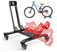 Portable Bike Stand Floor with Wheels, Sturdy Carbon Steel, Fit for 24"-29" Bikes, Tire Width up to 3.5", Indoor and Outdoor Storage Garage, Mtb/Dirt/Road/Mountain Bicycle Stand(Glossy Red/black)