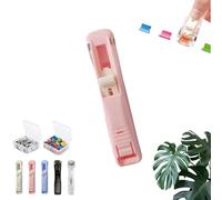 Portable Binder Clip Stapler, Handheld Paper Clam Clip Dispenser, Reusable Paper Clamp Dispenser, for Desktop, Home, School, Office Document Binding (pink-50clip)