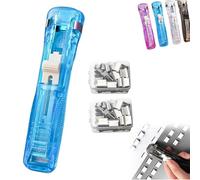 Portable Binder Clip Stapler, Handheld Paper Clip Dispenser with Reusable Clips, Mini Push Stapler Clamp, Fast Paper Clipper for Office Home School Desk Document (Blue)
