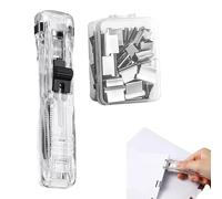 Portable Binder Clip Stapler, Handheld Reusable Paper Clam Clip Dispenser,Mini Push Stapler Clamp Staplers Paperclip Dispenser for Desktop Document Home School Desk Office Supplies (A)