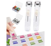 Portable Binder Clip Stapler, Includes 100 Reusable Clips, 2026 New Handheld Desktop Staplers, Mini Push Stapler Clamp Staplers for Desktop Document Home School Desk Office (2*Trans)