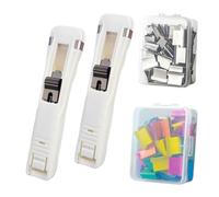 Portable Binder Clip Stapler - Includes 100 Reusable Clips, All Design Paper Clips, Versatile Compatibility, Non-Destructive Binding, Ultra Portable, Multi-Scenario Use (2*White, 100Clips)