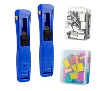 Portable Binder Clip Stapler - Includes 100 Reusable Clips, All Design Paper Clips, Versatile Compatibility, Non-Destructive Binding, Ultra Portable, Multi-Scenario Use (2*Blue, 100Clips)