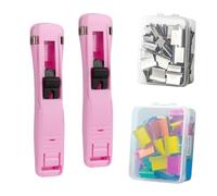 Portable Binder Clip Stapler - Includes 100 Reusable Clips, All Design Paper Clips, Versatile Compatibility, Non-Destructive Binding, Ultra Portable, Multi-Scenario Use (2*Pink, 100Clips)