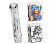 Portable Binder Clip Stapler, Includes 100 Reusable Clips - Mini Handheld Paper Clam Clip Dispenser,Damage-Free Mini Push Stapler for Document Binding,Home,School & Office Desktop Organization(White)