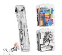 Portable Binder Clip Stapler - Includes 100 Reusable Clips - Mini Handheld Paper Clam Clip Dispenser, Damage-Free Push Stapler for Home School Office Desktop Organization Office Supplies (White)