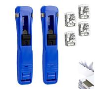 Portable Binder Clip Stapler - Includes 100 Reusable Clips,Push Clip Stapler,2 Pcs Mini Push Staplers Clamp Staplers for Desktop Document Home School Desk Office (2*Dark Blue,A*200)