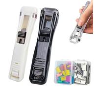 Portable Binder Clip Stapler - Includes 100 Reusable Clips,Refillable Paper Stapler and Reusable Clip Dispenser Set,Handheld Paper Clam Clips Dispenser for Desktop Document School (White+Black)