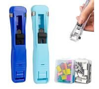Portable Binder Clip Stapler - Includes 100 Reusable Clips,Refillable Paper Stapler and Reusable Clip Dispenser Set,Handheld Paper Clam Clips Dispenser for Desktop Document School (Light Blue+Blue)