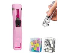 Portable Binder Clip Stapler - Includes 100 Reusable Clips,Refillable Paper Stapler and Reusable Clip Dispenser Set,Handheld Paper Clam Clips Dispenser for Desktop Document School (Pink)
