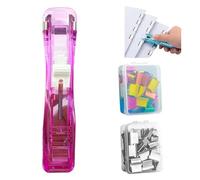 Portable Binder Clip Stapler - Includes 100 Reusable Clips, Stapleless Stapler, Portable Stapler with Binder Clips, Refillable Stapler and Staple Dispenser Set for Office, School (Pink)