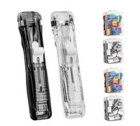 Portable Binder Clip Stapler - Includes 50 Reusable Clips, Non-Destructive Paper Fastener for Students, Teacher Must Haves for Classroom Organization and Office Filing (White+Black)