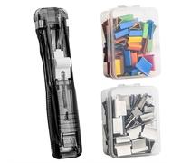 Portable Binder Clip Stapler - Includes 50 Reusable Clips, Non-Destructive Paper Fastener for Students, Teacher Must Haves for Classroom Organization and Office Filing (Black)
