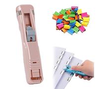 Portable Binder Clip Stapler - Includes 58 Reusable Clips, Mini Push Stapler Clamp Staplers,Handheld Paper Clam Clips Dispenser, for Office File Binding and Document Organization (Pink)
