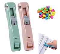 Portable Binder Clip Stapler - Includes 58 Reusable Clips, Mini Push Stapler Clamp Staplers,Handheld Paper Clam Clips Dispenser, for Office File Binding and Document Organization (2pcs G)