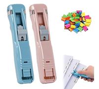 Portable Binder Clip Stapler - Includes 58 Reusable Clips, Mini Push Stapler Clamp Staplers,Handheld Paper Clam Clips Dispenser, for Office File Binding and Document Organization (2pcs F)