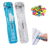 Portable Binder Clip Stapler - Includes 58 Reusable Clips, Mini Push Stapler Clamp Staplers,Handheld Paper Clam Clips Dispenser, for Office File Binding and Document Organization (2pcs A)
