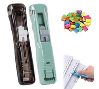 Portable Binder Clip Stapler - Includes 58 Reusable Clips, Mini Push Stapler Clamp Staplers,Handheld Paper Clam Clips Dispenser, for Office File Binding and Document Organization (2pcs O)