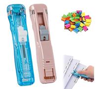 Portable Binder Clip Stapler - Includes 58 Reusable Clips, Mini Push Stapler Clamp Staplers,Handheld Paper Clam Clips Dispenser, for Office File Binding and Document Organization (2pcs E)