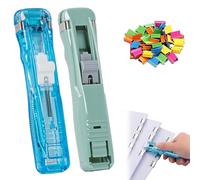 Portable Binder Clip Stapler - Includes 58 Reusable Clips, Mini Push Stapler Clamp Staplers,Handheld Paper Clam Clips Dispenser, for Office File Binding and Document Organization (2pcs Q)