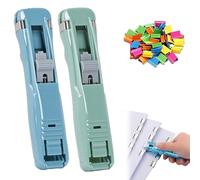 Portable Binder Clip Stapler - Includes 58 Reusable Clips, Mini Push Stapler Clamp Staplers,Handheld Paper Clam Clips Dispenser, for Office File Binding and Document Organization (2pcs K)