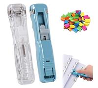 Portable Binder Clip Stapler - Includes 58 Reusable Clips, Mini Push Stapler Clamp Staplers,Handheld Paper Clam Clips Dispenser, for Office File Binding and Document Organization (2pcs M)