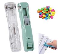 Portable Binder Clip Stapler - Includes 58 Reusable Clips, Mini Push Stapler Clamp Staplers,Handheld Paper Clam Clips Dispenser, for Office File Binding and Document Organization (2pcs P)