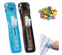Portable Binder Clip Stapler - Includes 58 Reusable Clips, Mini Push Stapler Clamp Staplers,Handheld Paper Clam Clips Dispenser, for Office File Binding and Document Organization (2pcs B)