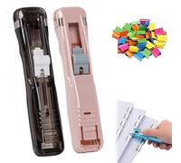 Portable Binder Clip Stapler - Includes 58 Reusable Clips, Mini Push Stapler Clamp Staplers,Handheld Paper Clam Clips Dispenser, for Office File Binding and Document Organization (2pcs H)