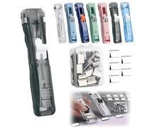 Portable Binder Clip Stapler - Includes 58 Reusable Clips, Refillable Office Stapler Set with 2 Portable Paper Clipper Binders, Handheld Paper Clam Clip Dispenser (Black,2PCS)