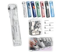 Portable Binder Clip Stapler - Includes 58 Reusable Clips, Refillable Office Stapler Set with 2 Portable Paper Clipper Binders, Handheld Paper Clam Clip Dispenser (White,1PC)