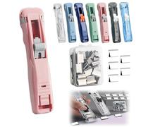 Portable Binder Clip Stapler - Includes 58 Reusable Clips, Refillable Office Stapler Set with 2 Portable Paper Clipper Binders, Handheld Paper Clam Clip Dispenser (Pink,1PC)