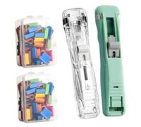 Portable Binder Clip Stapler- Includes 58 Reusable Clips, Reusable Portable Paper Clam Clip Dispenser, Push Binder Clips, for Desktop Document Home School Desk (A2)