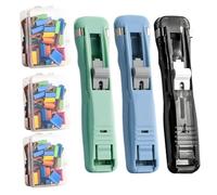 Portable Binder Clip Stapler- Includes 58 Reusable Clips, Reusable Portable Paper Clam Clip Dispenser, Push Binder Clips, for Desktop Document Home School Desk (B7)