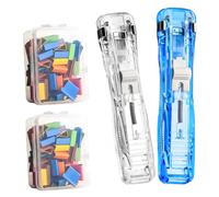 Portable Binder Clip Stapler- Includes 58 Reusable Clips, Reusable Portable Paper Clam Clip Dispenser, Push Binder Clips, for Desktop Document Home School Desk (A4)