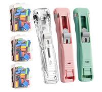 Portable Binder Clip Stapler- Includes 58 Reusable Clips, Reusable Portable Paper Clam Clip Dispenser, Push Binder Clips, for Desktop Document Home School Desk (B1)