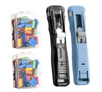 Portable Binder Clip Stapler- Includes 58 Reusable Clips, Reusable Portable Paper Clam Clip Dispenser, Push Binder Clips, for Desktop Document Home School Desk (A10)