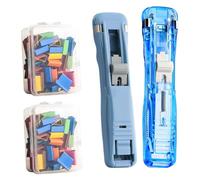 Portable Binder Clip Stapler- Includes 58 Reusable Clips, Reusable Portable Paper Clam Clip Dispenser, Push Binder Clips, for Desktop Document Home School Desk (A14)