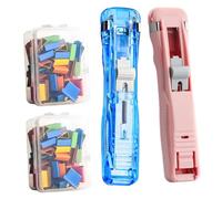 Portable Binder Clip Stapler- Includes 58 Reusable Clips, Reusable Portable Paper Clam Clip Dispenser, Push Binder Clips, for Desktop Document Home School Desk (A8)