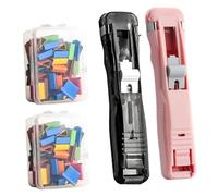 Portable Binder Clip Stapler- Includes 58 Reusable Clips, Reusable Portable Paper Clam Clip Dispenser, Push Binder Clips, for Desktop Document Home School Desk (A5)