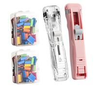Portable Binder Clip Stapler- Includes 58 Reusable Clips, Reusable Portable Paper Clam Clip Dispenser, Push Binder Clips, for Desktop Document Home School Desk (A)