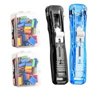 Portable Binder Clip Stapler- Includes 58 Reusable Clips, Reusable Portable Paper Clam Clip Dispenser, Push Binder Clips, for Desktop Document Home School Desk (A11)