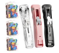 Portable Binder Clip Stapler- Includes 58 Reusable Clips, Reusable Portable Paper Clam Clip Dispenser, Push Binder Clips, for Desktop Document Home School Desk (B)